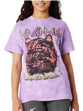 DEF LEPPARD Animal Leopard Purple Tie Dye Graphic T-Shirt Size Medium